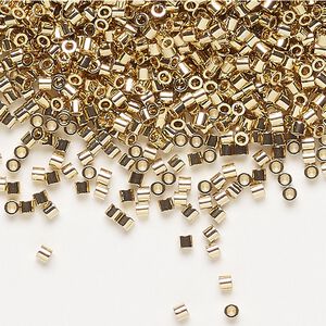 Seed bead, Delica®, glass, pkg/50g, #15 round, opaque 24Kt gold-plated light (DBS-0034).