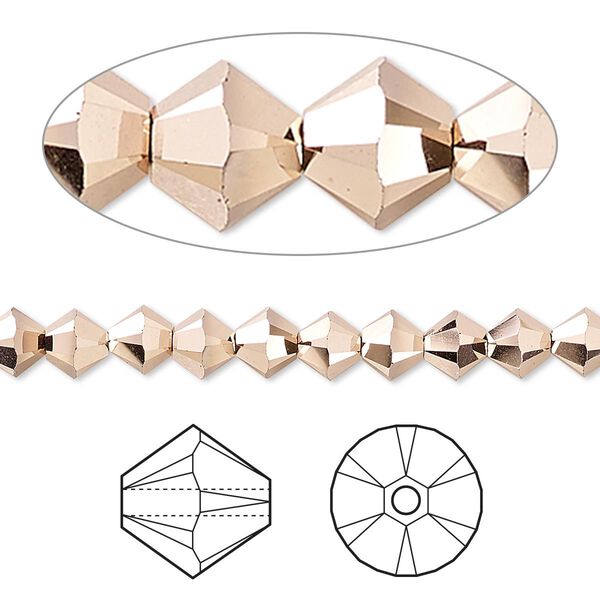 Bead 24pk crystal rose gold 2X 18Kt gold plate, Crystal Passions® 5mm bicone 5328 image number 0