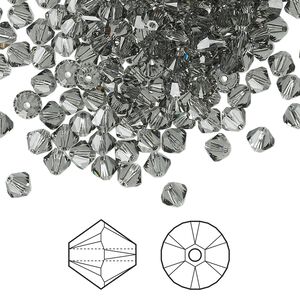 Bead 1440pk black diamond, Swarovski® 4mm XILION bicone 5328