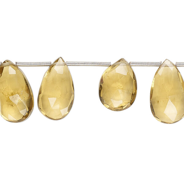 Bead, golden quartz (heated), 12x10mm-16x11mm hand-cut top-drilled faceted puffed teardrop with 0.4-1.4mm hole, B grade, Mohs hardness 7. Sold per pkg of 16. image number 0
