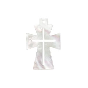 Drop, mother-of-pearl shell (bleached), 23x17mm cross with cutouts, Mohs hardness 3-1/2. Sold individually.