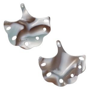 Charm, resin, grey and brown, 23x22mm ginkgo leaf with cutouts. Sold per pkg of 8.