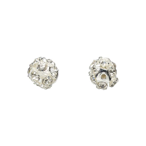 Bead, Egyptian crystal rhinestone and imitation rhodium-plated brass, clear, 8mm round. Sold per pkg of 6. image number 0