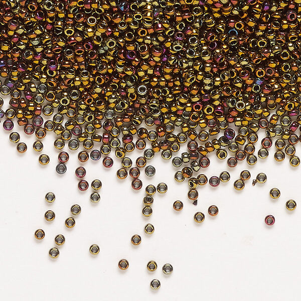 Seed bead, Miyuki, glass, pkg/250g, #15 rocaille, opaque metallic iris bronze (RR-462). image number 0