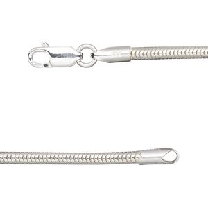 Chain 1pkg1 sterling silver snake, 2.6mm / fits 3.5mm hole / lobster claw clasp, Dione® 16 inch