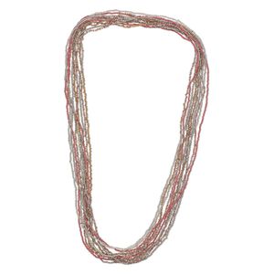Necklace mix, Just for Fun, glass seed beads, opaque gold AB / rose AB / brown AB. Sold per pkg of (10) 40-inch continuous loops.