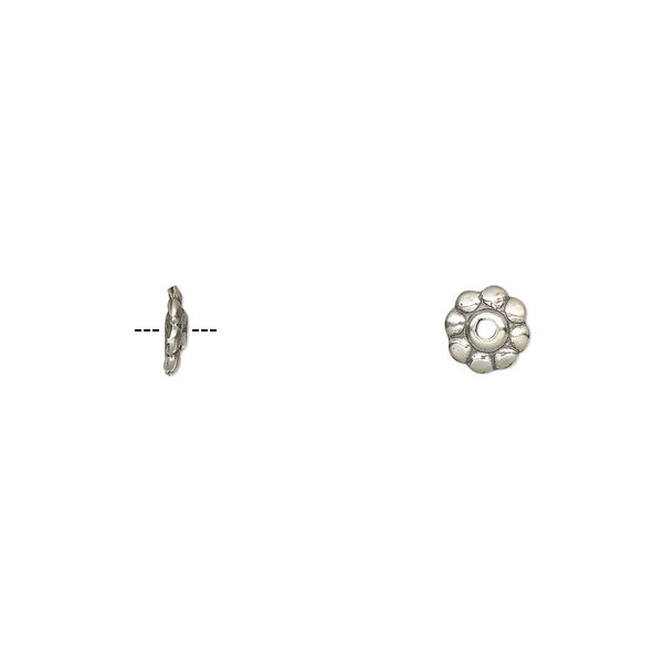 Bead cap, antiqued sterling silver, 6x1.5mm fancy round, fits 6-8mm beads. Sold per pkg of 10. image number 0