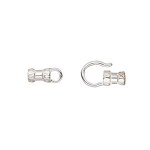 Clasp hook&eye 1pkg2 sterling silver, 20x8mm / crimp ends / fits 2.3mm cord, JBB Findings 1-strand