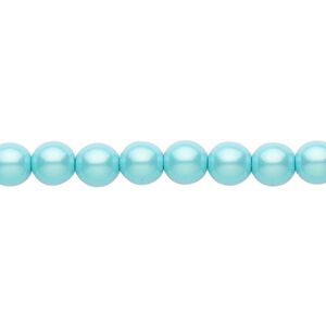 Bead, Czech pearl-coated glass druk, opaque iridescent turquoise green, 6mm round. Sold per 15-1/2" to 16" strand.