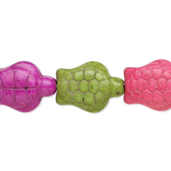 Bead, "howlite" (imitation) resin, mixed colors, 17x12mm-18x13mm turtle. Sold per 15-inch strand. image number 0