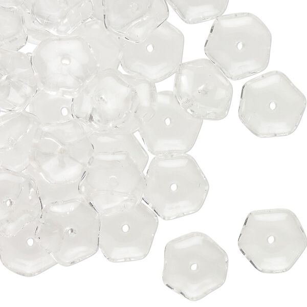 Bead, Czech pressed glass, transparent clear, 9x4mm hexagonal rondelle. Sold per 1-ounce pkg, approximately 60 beads. image number 0