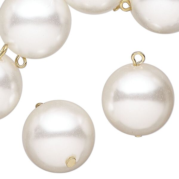 Drop, acrylic, white pearl, gold-finished brass, 18mm round. Sold per pkg of 100. image number 0