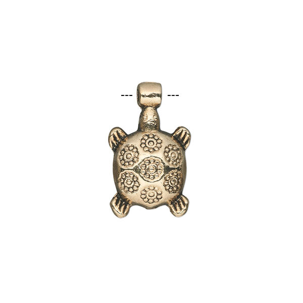 Charm, antique gold-finished "pewter" (zinc-based alloy), 15x12mm single-sided turtle. Sold per pkg of 20. image number 0