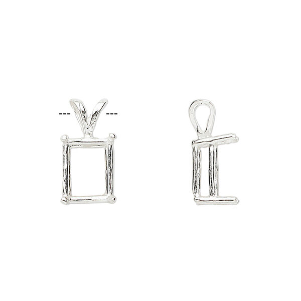 Pendant, Sure-Set™, sterling silver, 10x8mm 4-prong emerald-cut basket setting. Sold individually. image number 0
