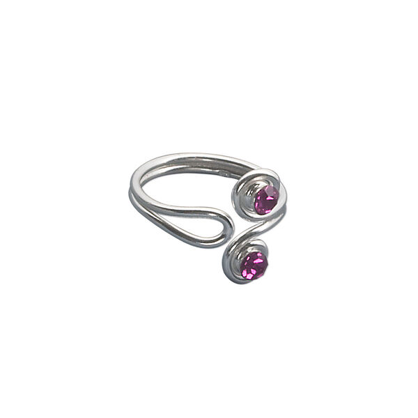 Toe ring, sterling silver and crystal, fuchsia, 15x13.5mm swirl design, adjustable. Sold individually. image number 0
