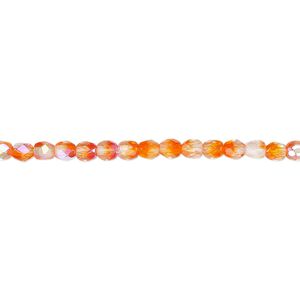 Bead, Czech fire-polished glass, two-tone, crystal/orange AB, 3mm faceted round. Sold per 15-1/2" to 16" strand.