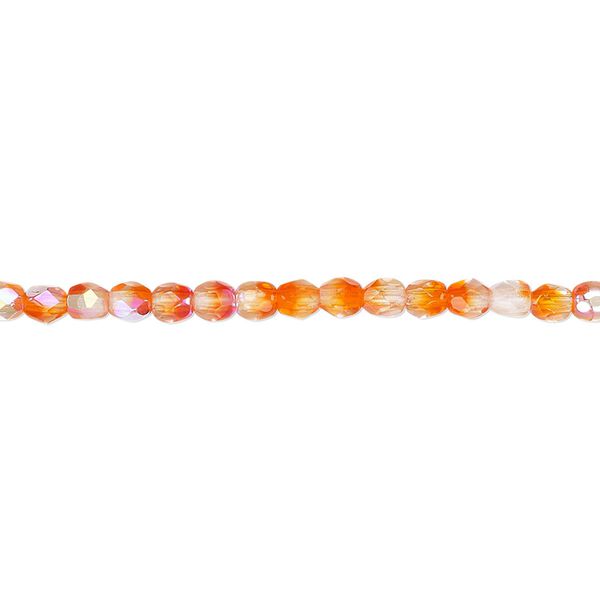Bead, Czech fire-polished glass, two-tone, crystal/orange AB, 3mm faceted round. Sold per 15-1/2" to 16" strand. image number 0