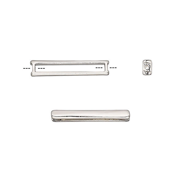 Bead, Delica®, bead frame, pewter, pkg/2, 19x3.5mm fits size 11/0 Delica seed beads setting rectangle, silver-plated (F0524/S). image number 0