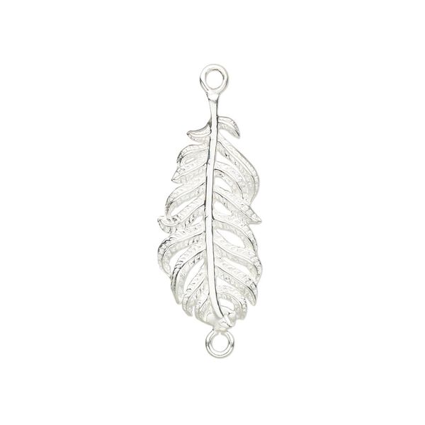 Link, sterling silver, 24x11.5mm single-sided feather. Sold individually. image number 0