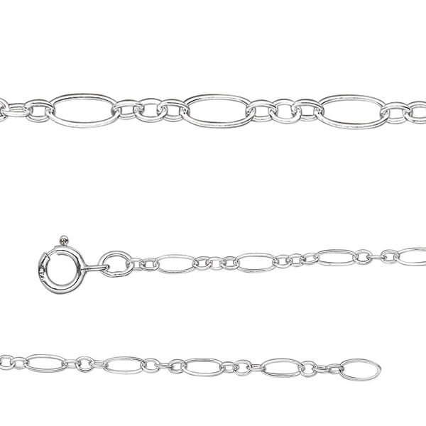 Chain, sterling silver, 2.5mm fine Figaro, 16 inches with springring clasp. Sold individually. image number 0