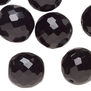 Bead, Czech fire-polished glass, opaque black, 18mm faceted round. Sold per pkg of 10.