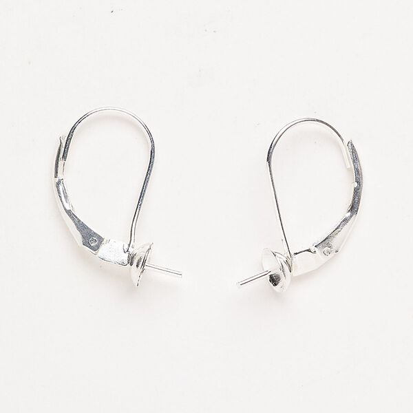 Ear wire leverback 1pkg2 sterling silver-filled, 17mm / 5mm glue-in cup / 5mm peg, brass / 5-7mm round setting, 21 gauge 1 pair image number 0