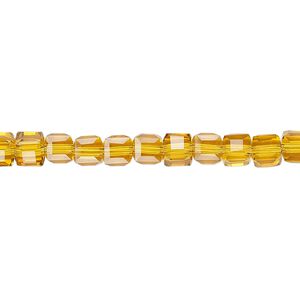 Bead 1pk 18 facets transparent gold, Celestial Crystal® 4mm cube 15.5-16 inch
