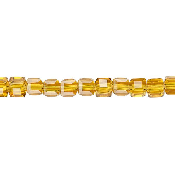 Bead 1pk 18 facets transparent gold, Celestial Crystal® 4mm cube 15.5-16 inch image number 0