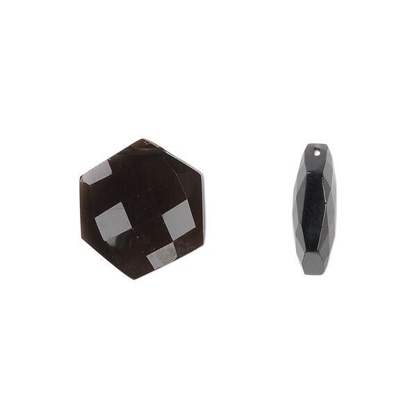 Smoky quartz 1pkg2, hand-cut top-drilled flat hexagon bead B grade, 13mm image number 0