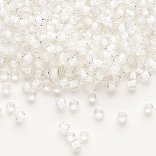 Seed bead, Dyna-Mites™, glass, translucent inside color white, #8 round. Sold per 40-gram pkg. image number 0
