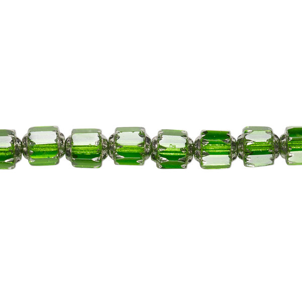 Bead, Czech glass, emerald green and metallic emerald green, 6mm round cathedral. Sold per 15-1/2" to 16" strand. image number 0