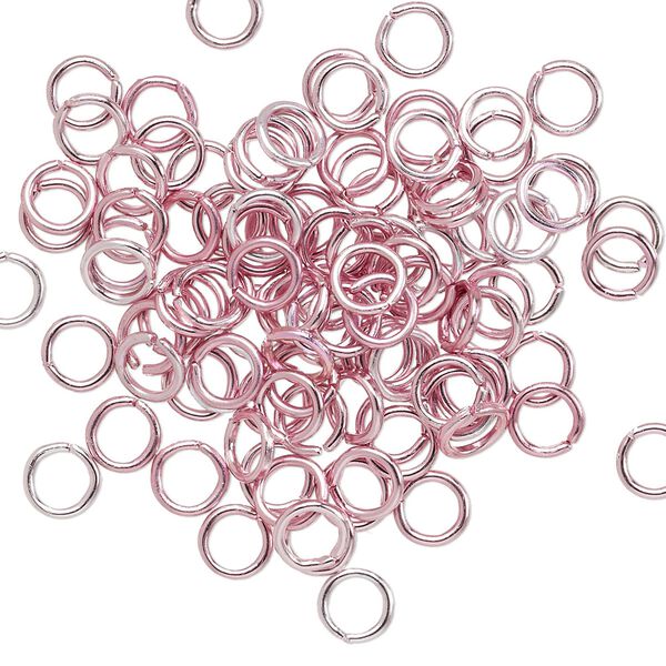 Jump ring, anodized aluminum, pink, 5mm round, 3.4mm inside diameter, 20 gauge. Sold per pkg of 100. image number 0