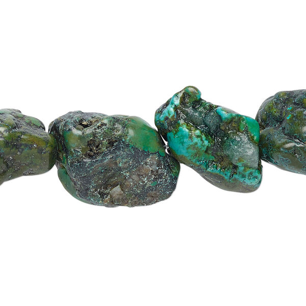 Bead, turquoise (dyed / stabilized), blue-green, medium nugget. Sold per 15.5-16 inch strand. image number 0