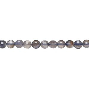 Iolite 1pkg1, faceted puffed flat round bead 15.5-16 inch 4mm