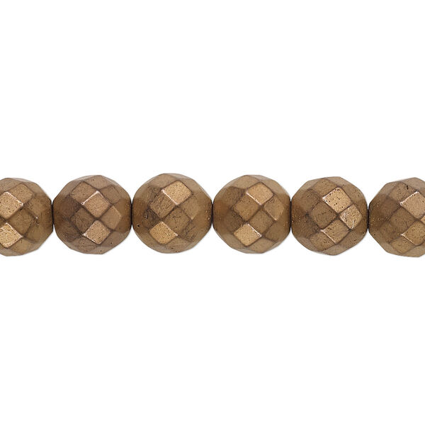 Bead, electroplated Hemalyke™, matte bronze, 8mm faceted round. Sold per 15-1/2" to 16" strand. image number 0