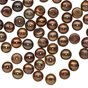 Pearl, cultured freshwater (dyed), dark antique copper, 5-6mm button, C grade, Mohs hardness 2-1/2 to 4. Sold per 15-inch strand.