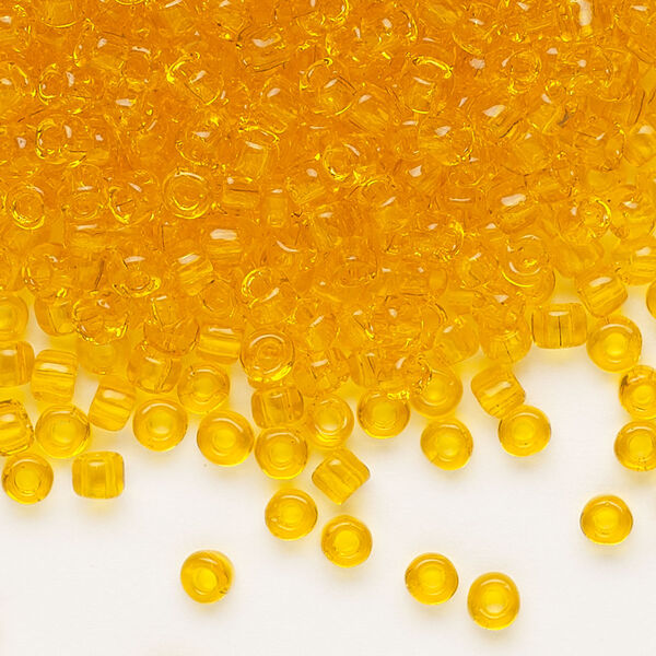 Seed bead, Dyna-Mites™, glass, transparent orange, #6 round. Sold per 40-gram pkg. image number 0