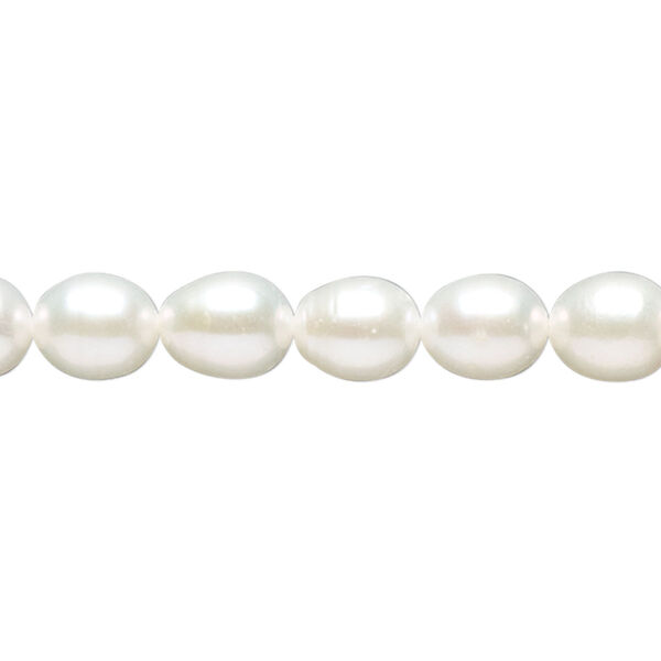 Pearl, cultured freshwater (bleached), white, 6-8mm rice, C grade. Sold per (2) 15.5-16 inch strands. image number 0