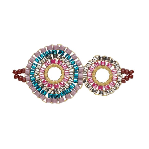 Link, Creative Touch, glass, pink / teal / lavender, 29x18mm double-sided double circle. Sold individually. image number 0