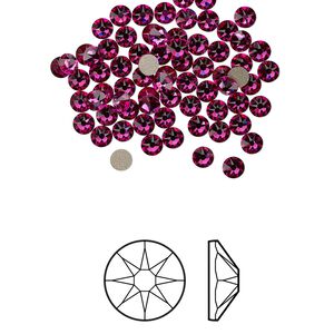Flat back 1440pk fuchsia foil back, Swarovski® 3-3.2mm rose round SS12 2088