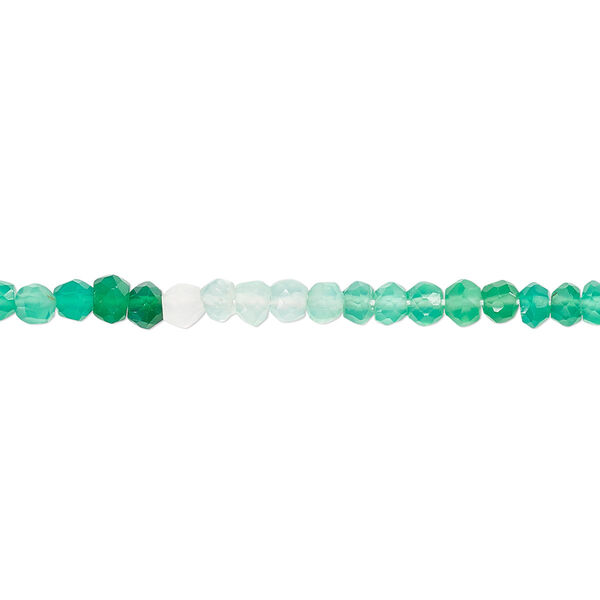 Bead, green onyx (dyed), shaded, 3x2mm-4x3mm hand-cut faceted rondelle, B grade, Mohs hardness 6-1/2 to 7. Sold per 13-inch strand. image number 0