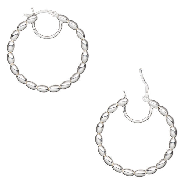 Hoop, sterling silver, 35mm beaded round with closed loop, 19 gauge. Sold per pair. image number 0
