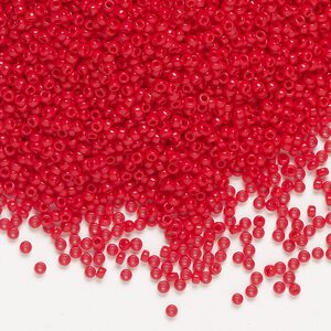 Seed bead, Miyuki, glass, pkg/250g, #15 rocaille, opaque red (RR-408).