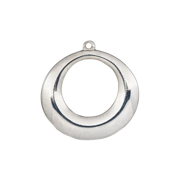 Drop, imitation rhodium-plated "pewter" (zinc-based alloy), 28x26mm single-sided oval go-go. Sold individually. image number 0