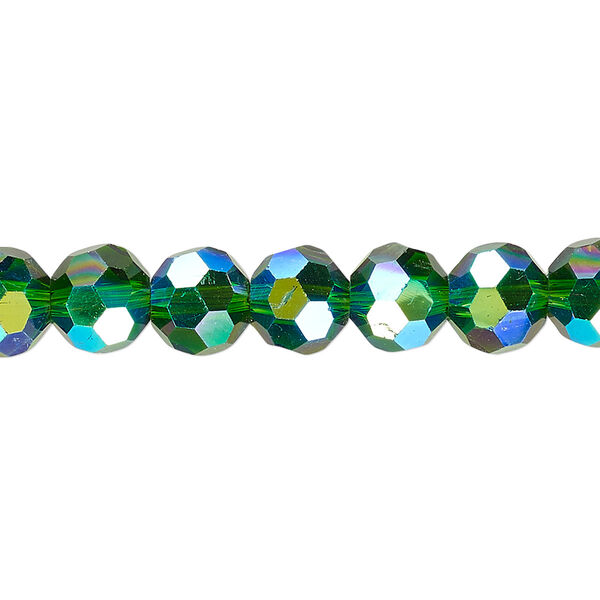 Bead 1pk 32 facets translucent emerald green AB, Celestial Crystal® 8mm round 15.5-16 inch image number 0