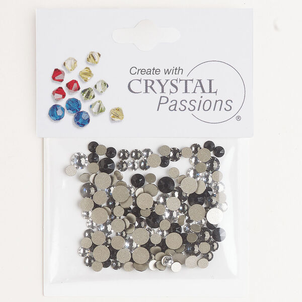 Flat back mix 1pkg144 jet / crystal clear / black diamond foil back, Crystal Passions&reg; rhinestone 3.00-4.80mm round SS12 / SS16 / SS20 image number 0
