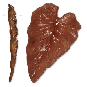 Focal, acrylic, frosted brown, 50x32mm leaf. Sold per pkg of 25.