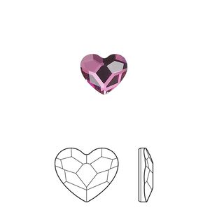 Flat back 24pk dark rose foil back, Crystal Passions® 10mm heart 2808
