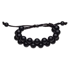 Bracelet, nylon and acrylic, black, 18mm wide with 8mm round, adjustable from 5-1/2 to 9 inches with wrapped knot closure. Sold individually.