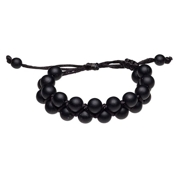 Bracelet, nylon and acrylic, black, 18mm wide with 8mm round, adjustable from 5-1/2 to 9 inches with wrapped knot closure. Sold individually. image number 0